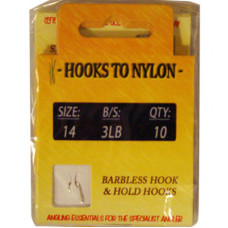 A PACK OF 10 BARBLESS HOOKS TO NYLON 3LB BREAKING STRAIN (SIZE 14)