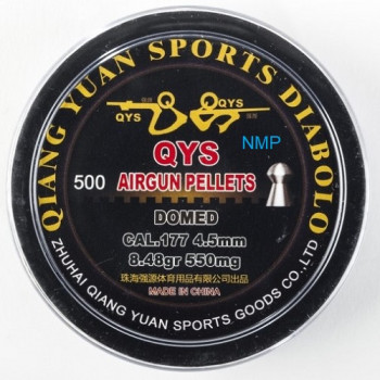 QYS FT Domed Airgun pellets .177 calibre 4.49mm 8.48 grains metal tin of 500 Light