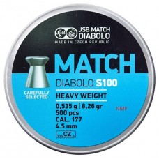 JSB Diabolo Match Flat Head Heavy Weight S100 4.50mm .177 calibre 8.26gr tin of 500 Blue